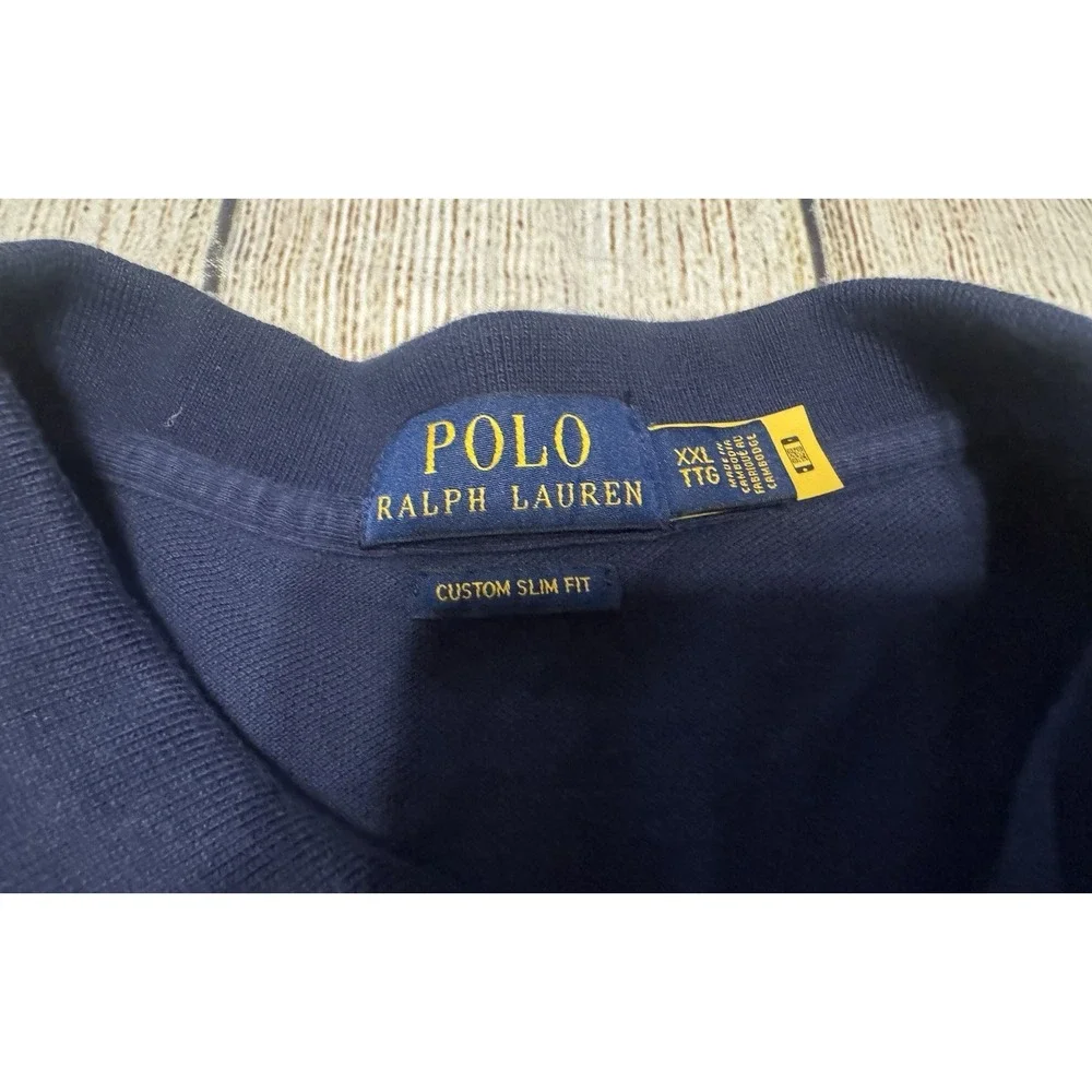 Ralph Lauren POLO Big Pony Navy Blue Custom Slim Fit Polo Shirt Sz XXL GT32